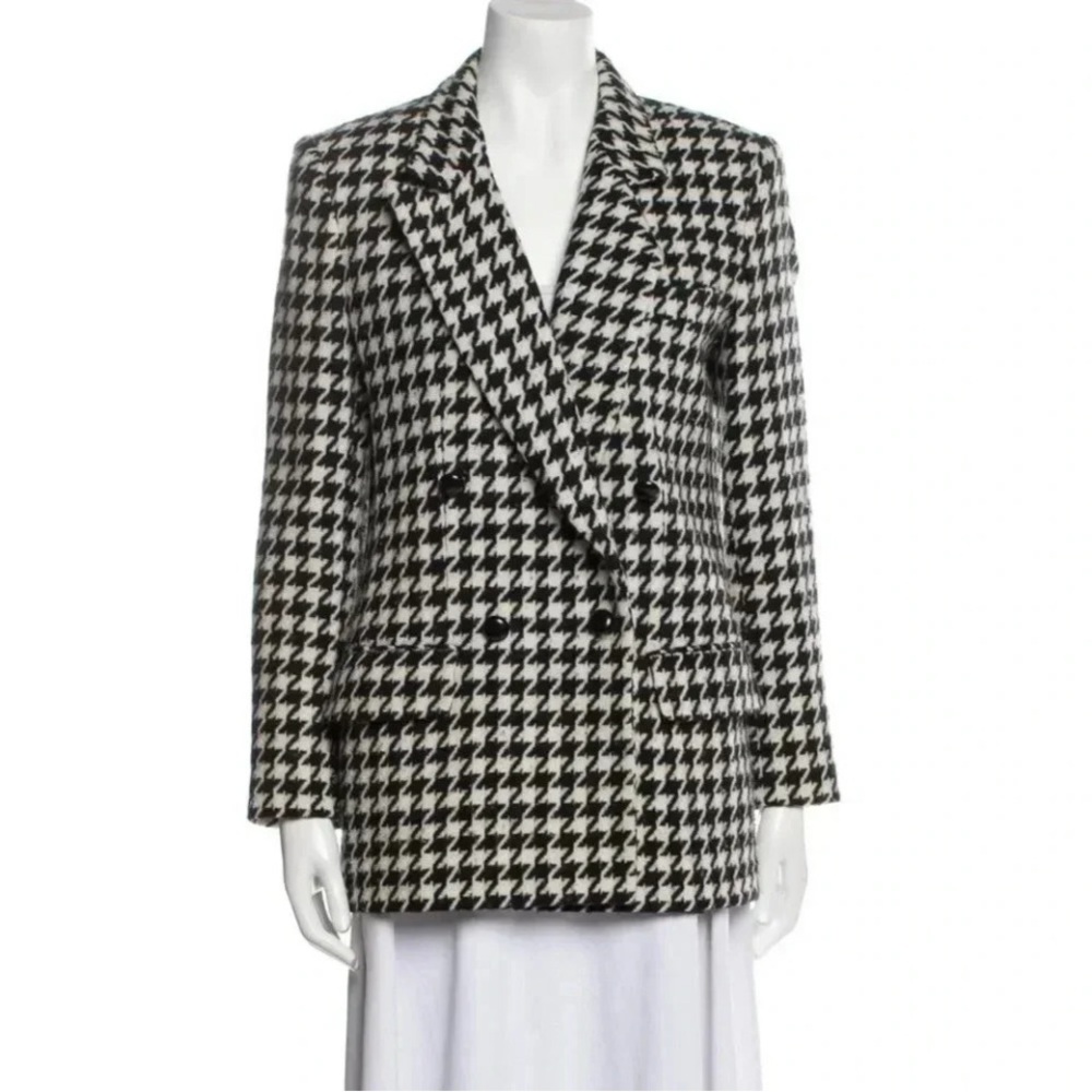 Classic Houndstooth Double-Breasted Blazer